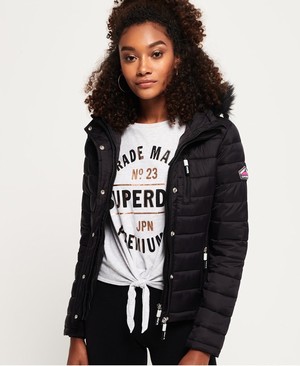 Superdry Fuji Slim Double Cipzár Hooded Női Kabát Fekete | NLDHQ4536